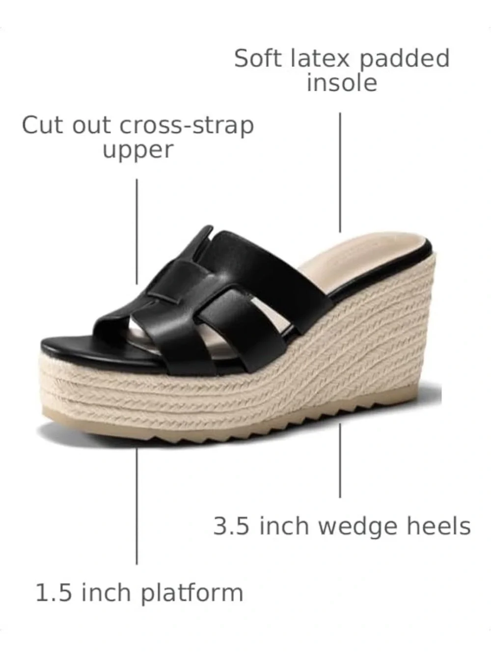 Coutgo Black Wedge Platform Espadrille Open Toe Slide Sandals NWT Size 11